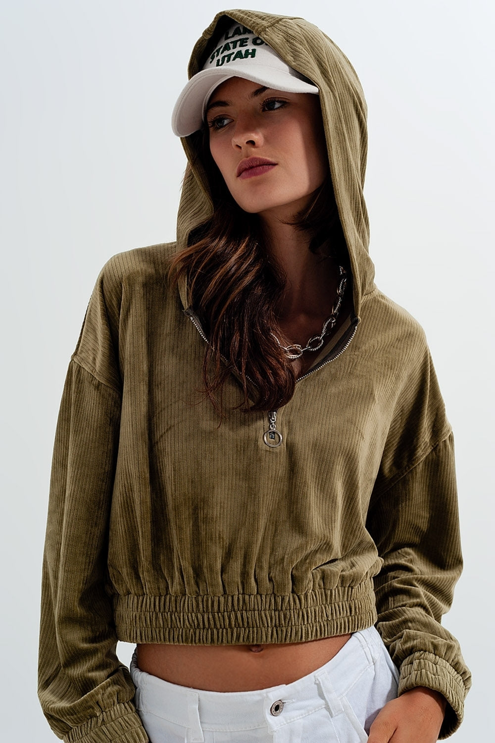 Sweat à capuche zippé en vert