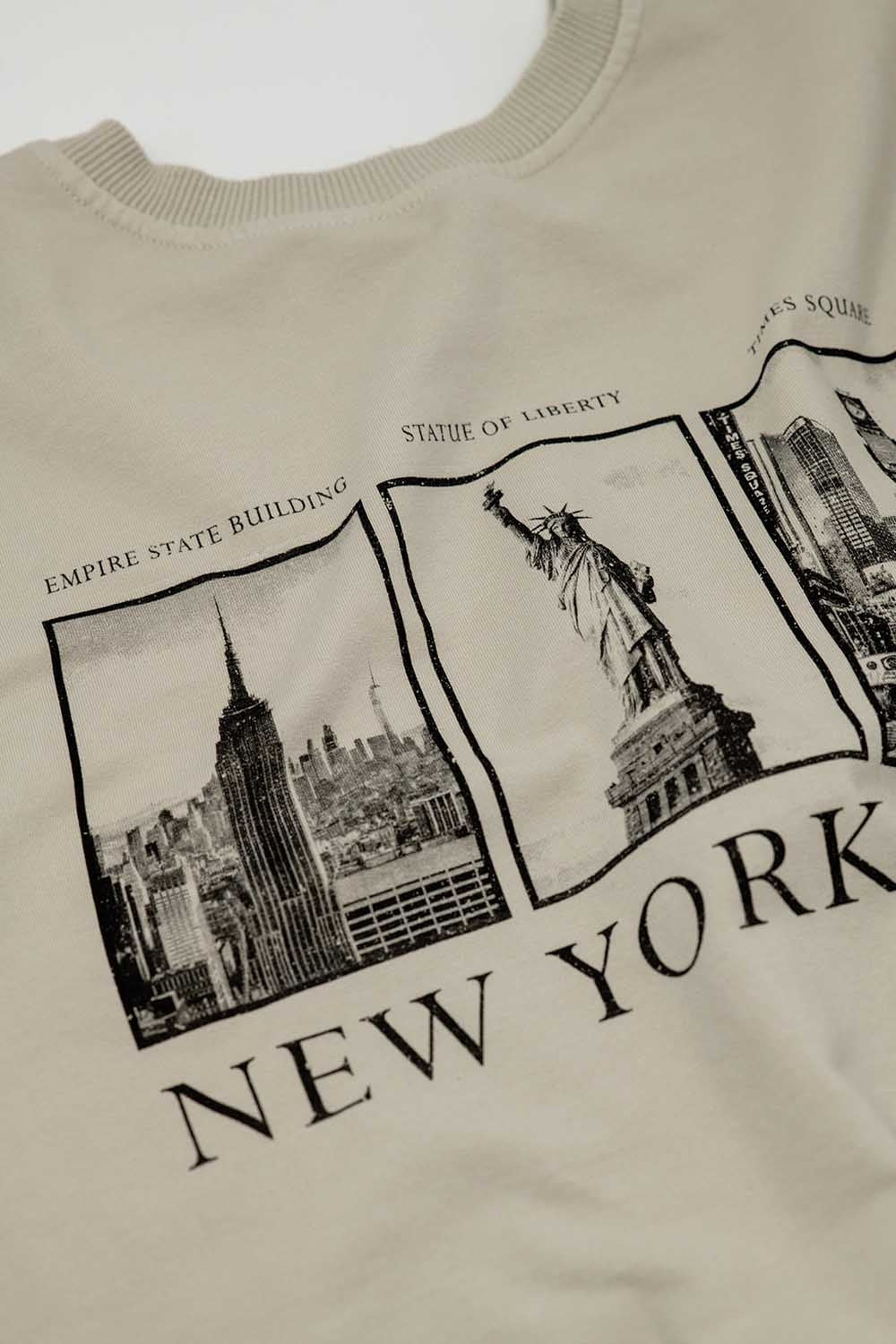 sweat-shirt à manches longues Beige avec imprimé new york city