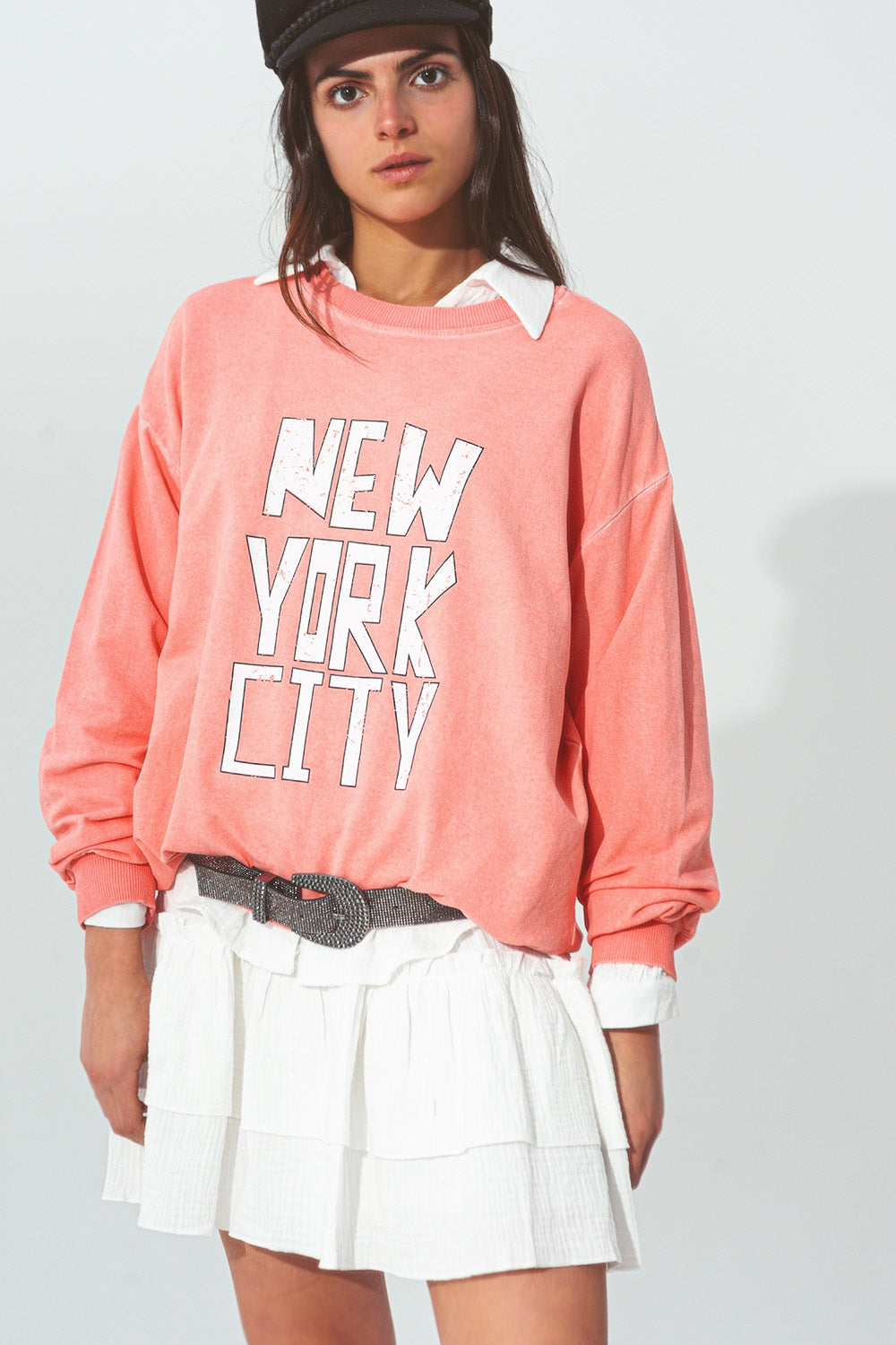 Sweat shirt avec un texte New York City en Coral