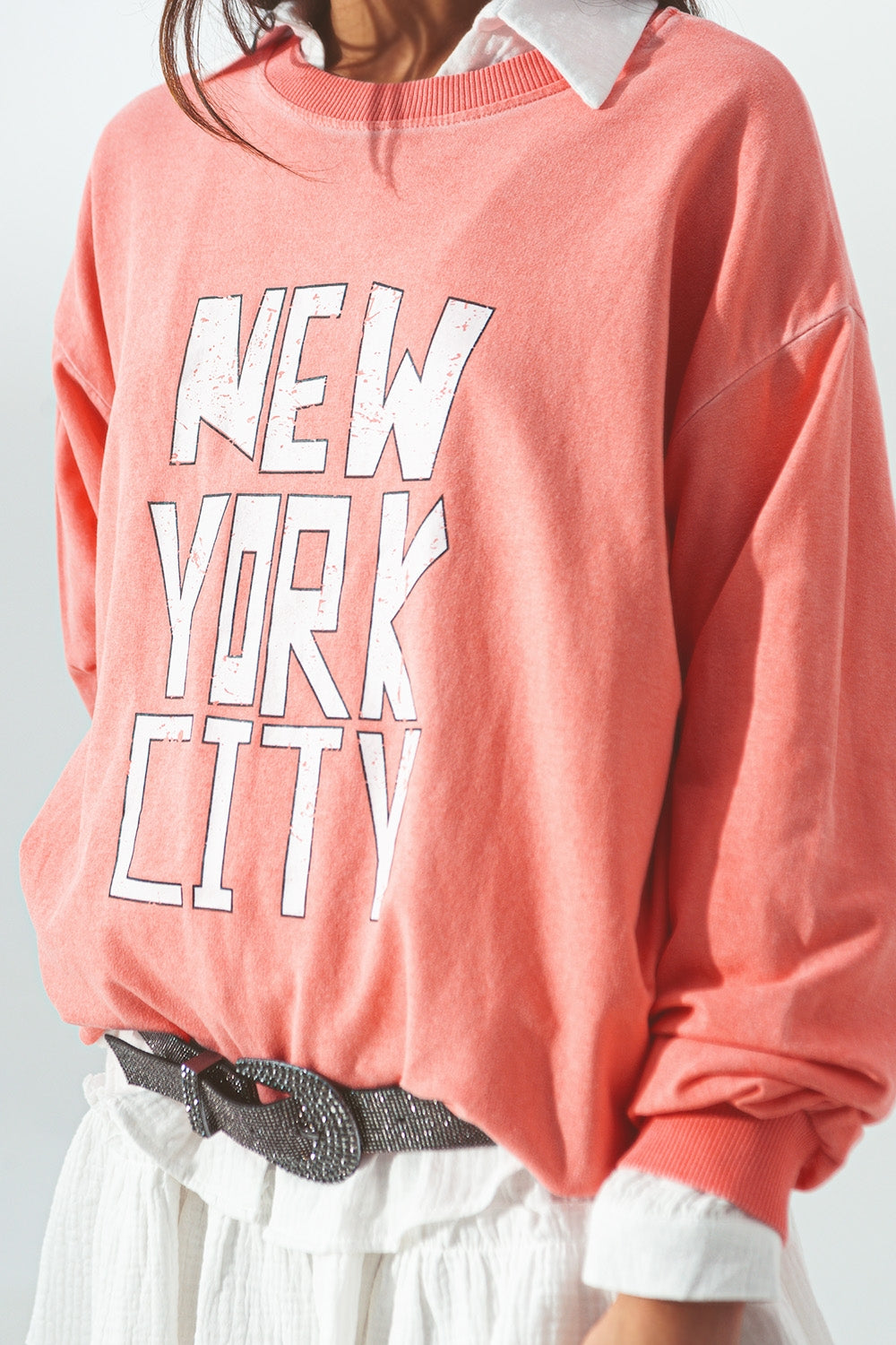 Sweat shirt avec un texte New York City en Coral