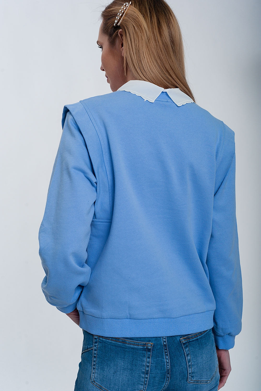 Sweat shirt boyfriend avec détails aux épaules en bleu