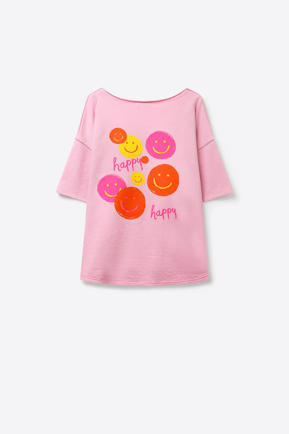 Sweat-shirt en coton rose à coupe décontractée avec détail Smiley