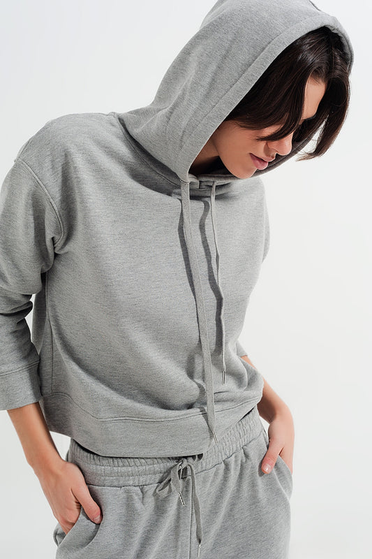 Q2 Sweat shirt gris de base avec capuche et cordons de serrage