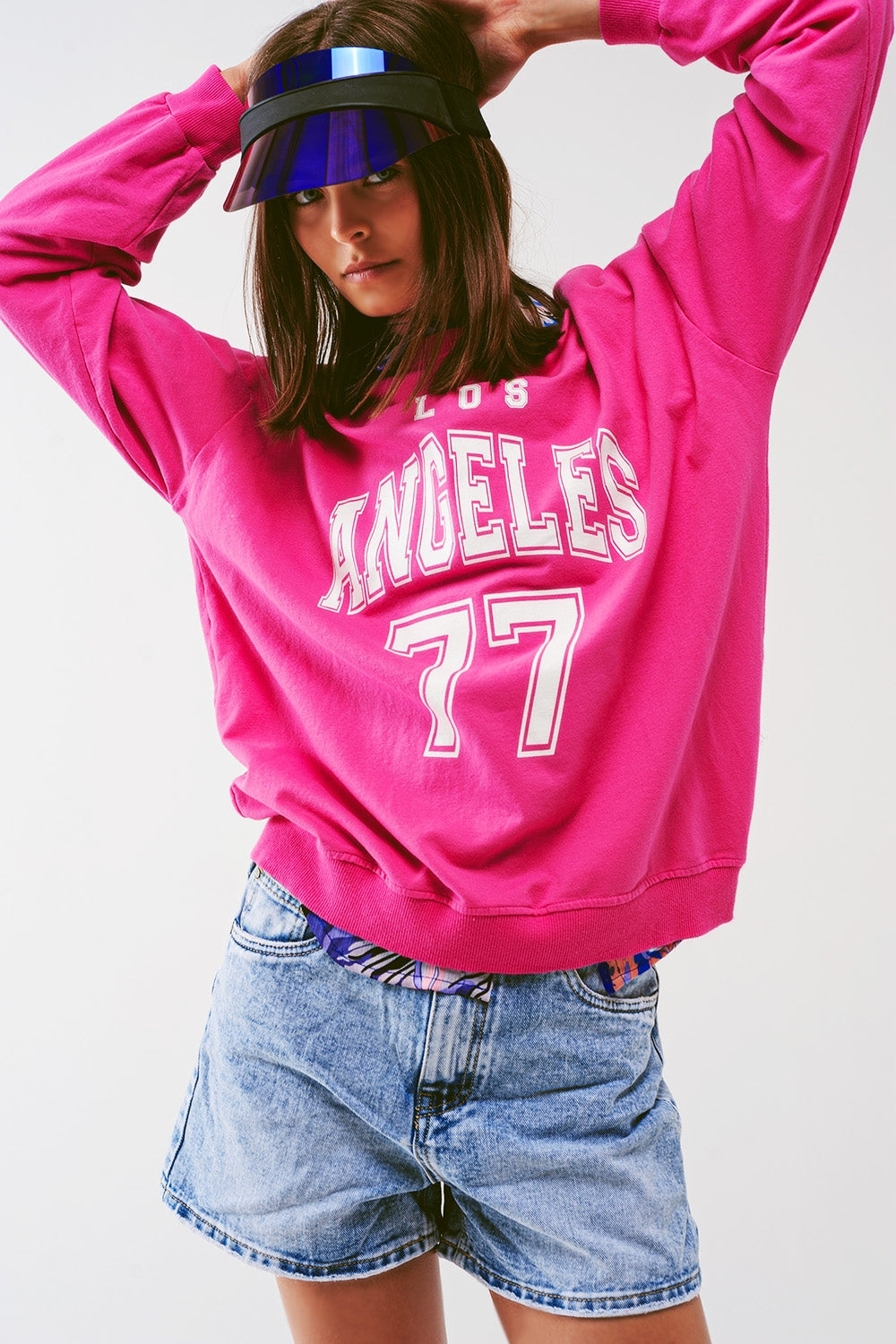 Sweatshirt avec le texte Los Angeles 77 en rose