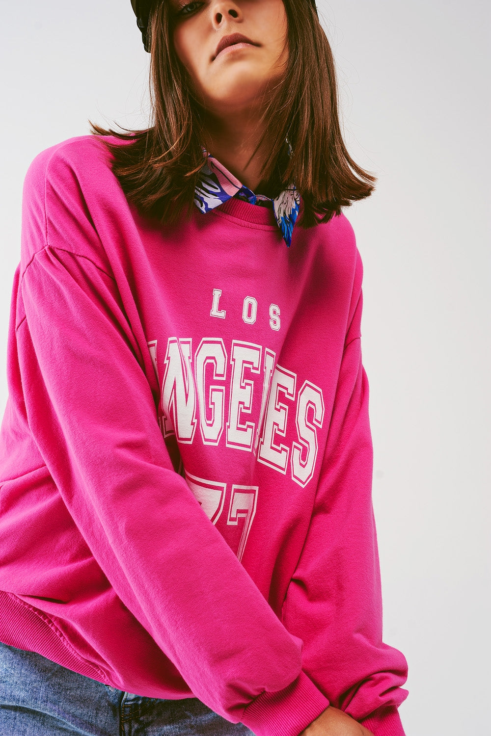 Sweatshirt avec le texte Los Angeles 77 en rose