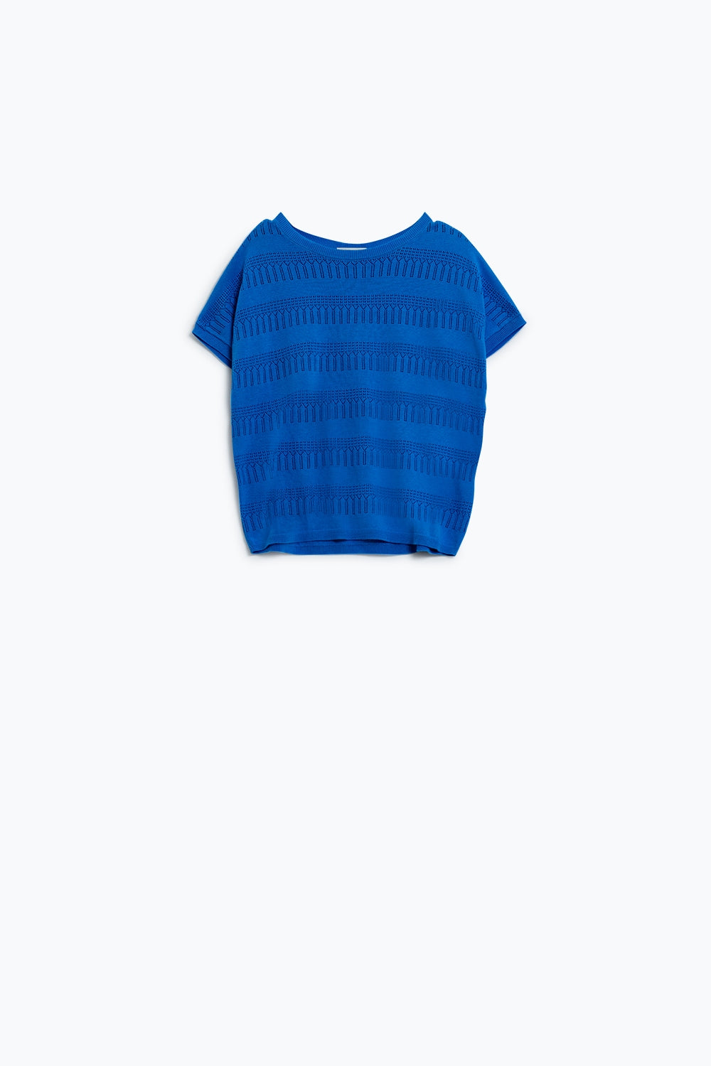 Sweatshirt en bleu avec motif en dentelle et manches courtes