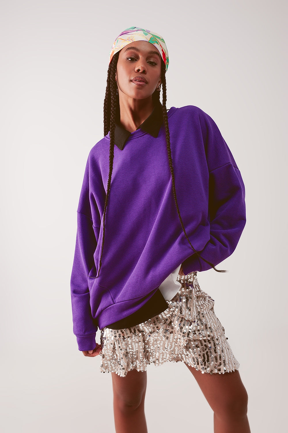 Q2 Sweatshirt overTaille Violet