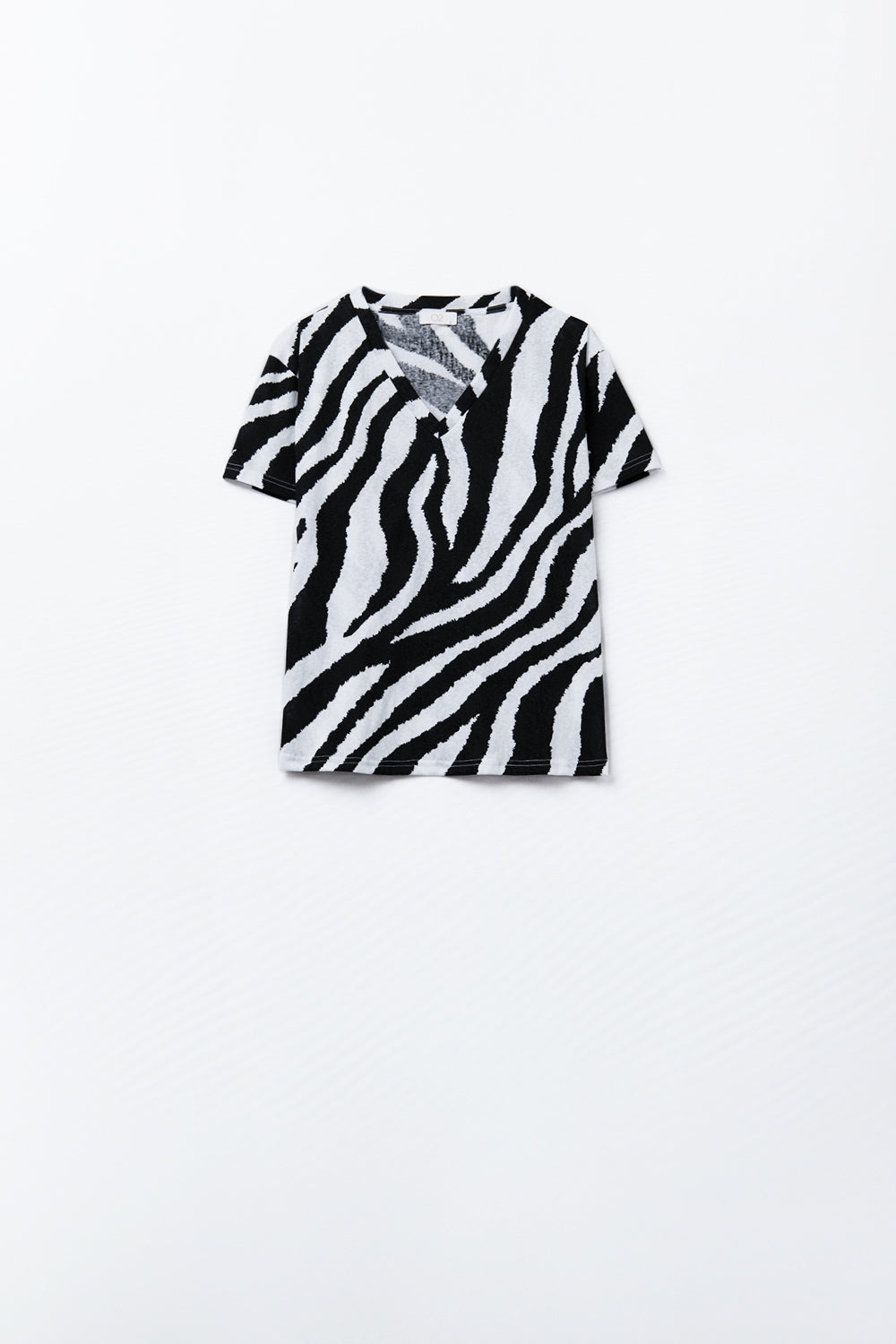 T-shirt à col en V avec imprimé zébré noir
