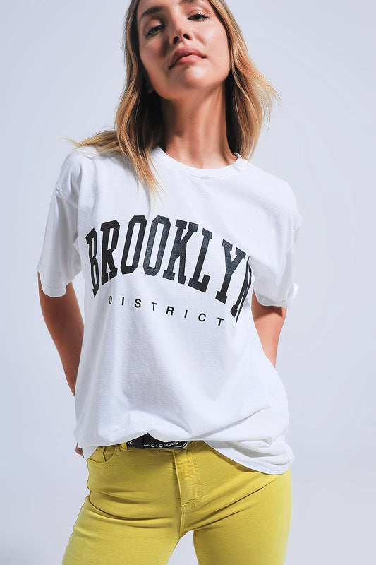 Q2 T-shirt à inscription Brooklyn Blanc