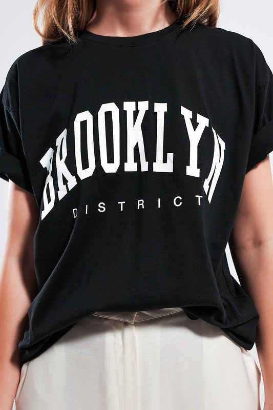 Q2 T shirt à inscription Brooklyn noire