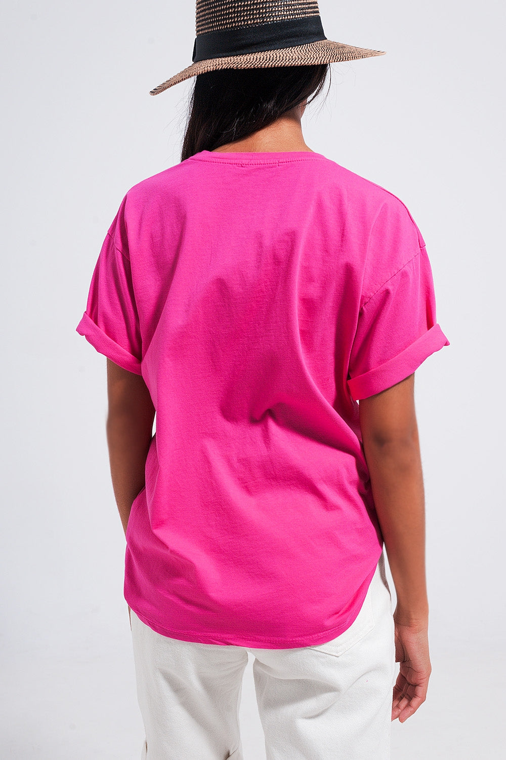 T shirt à inscription fuchsia