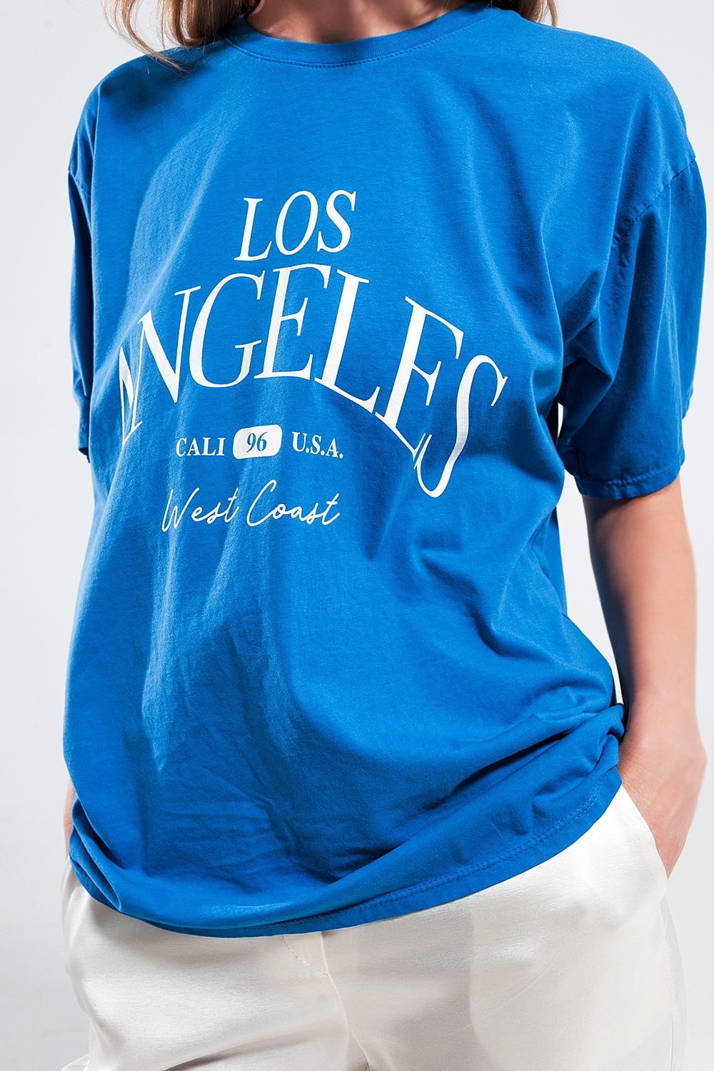 T shirt à inscription Los Angeles bleu