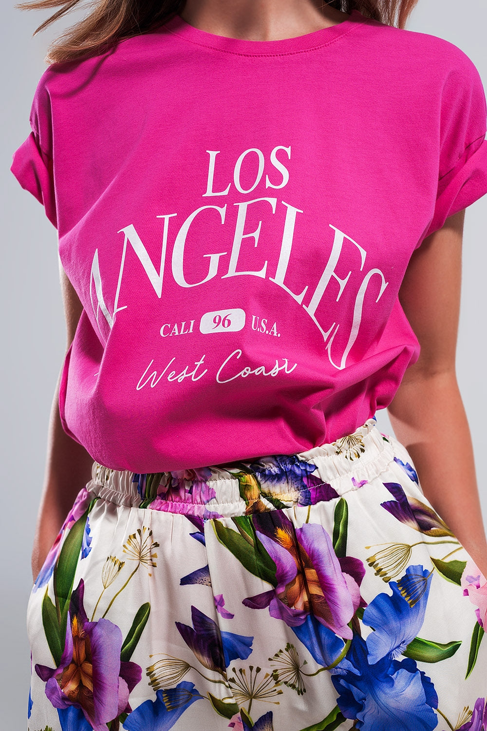 T shirt à inscription Los Angeles fuchsia