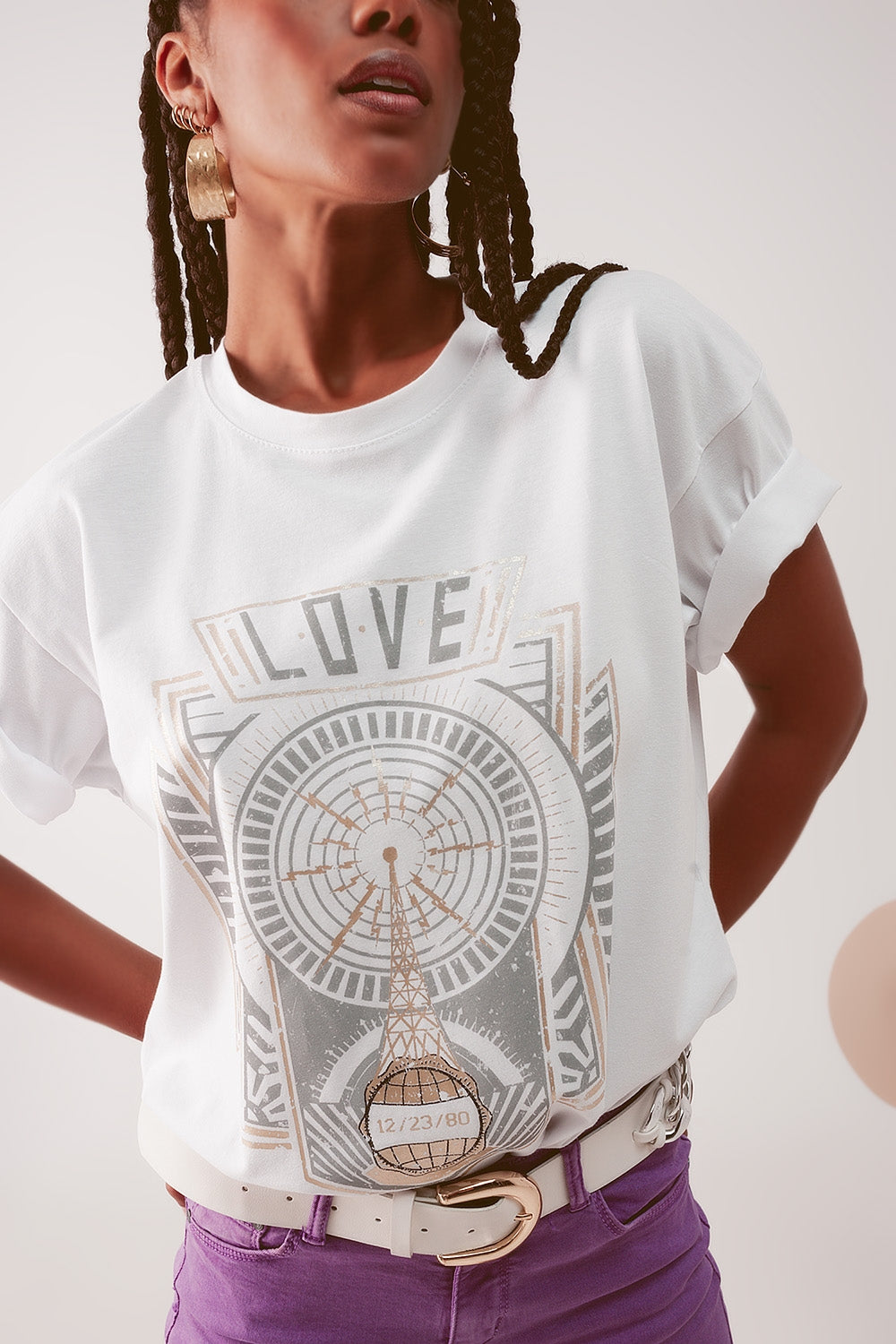 Q2 t-shirt à logo vintage en blanc