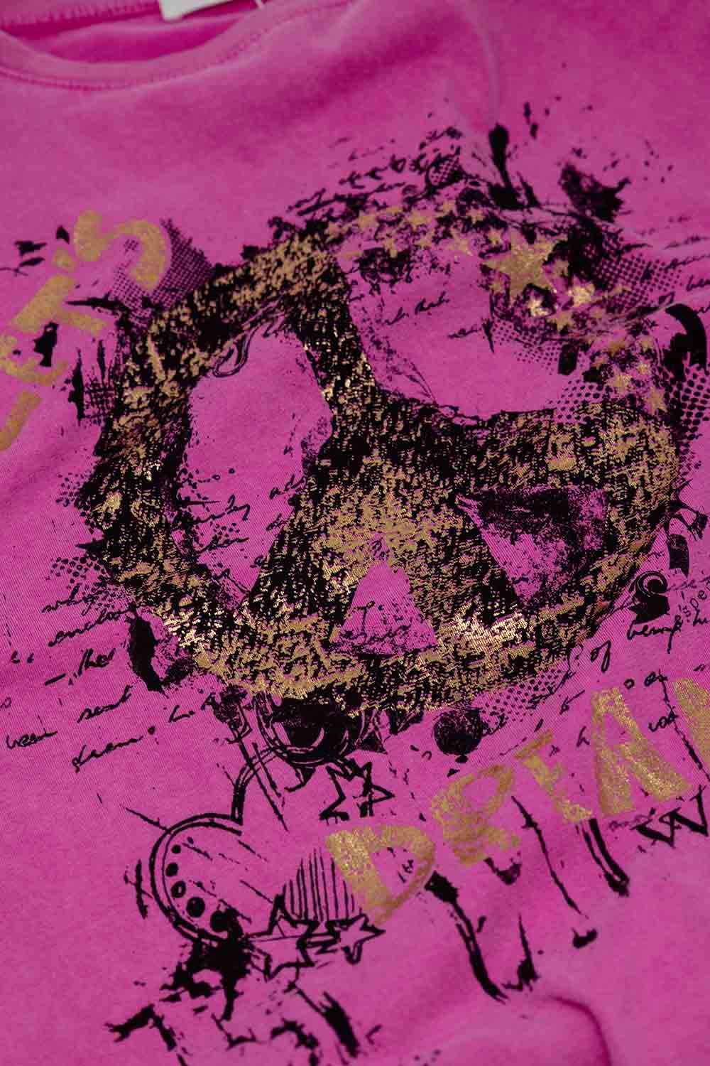 T-shirt à manches courtes avec motif graphique Peace Sign sur le devant en fuchsia