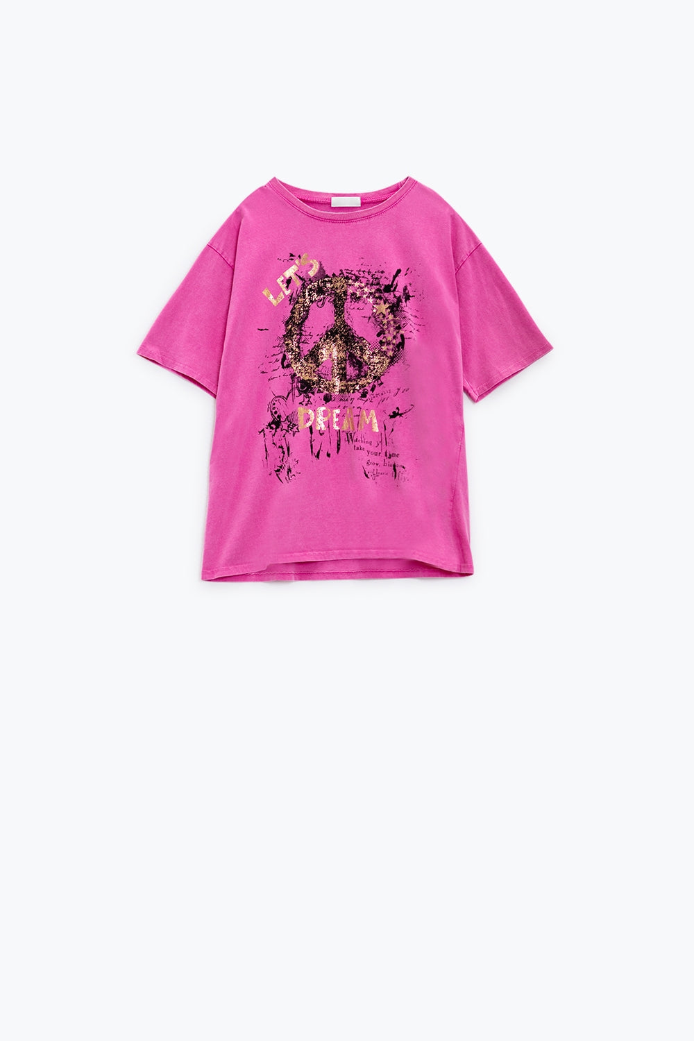 T-shirt à manches courtes avec motif graphique Peace Sign sur le devant en fuchsia