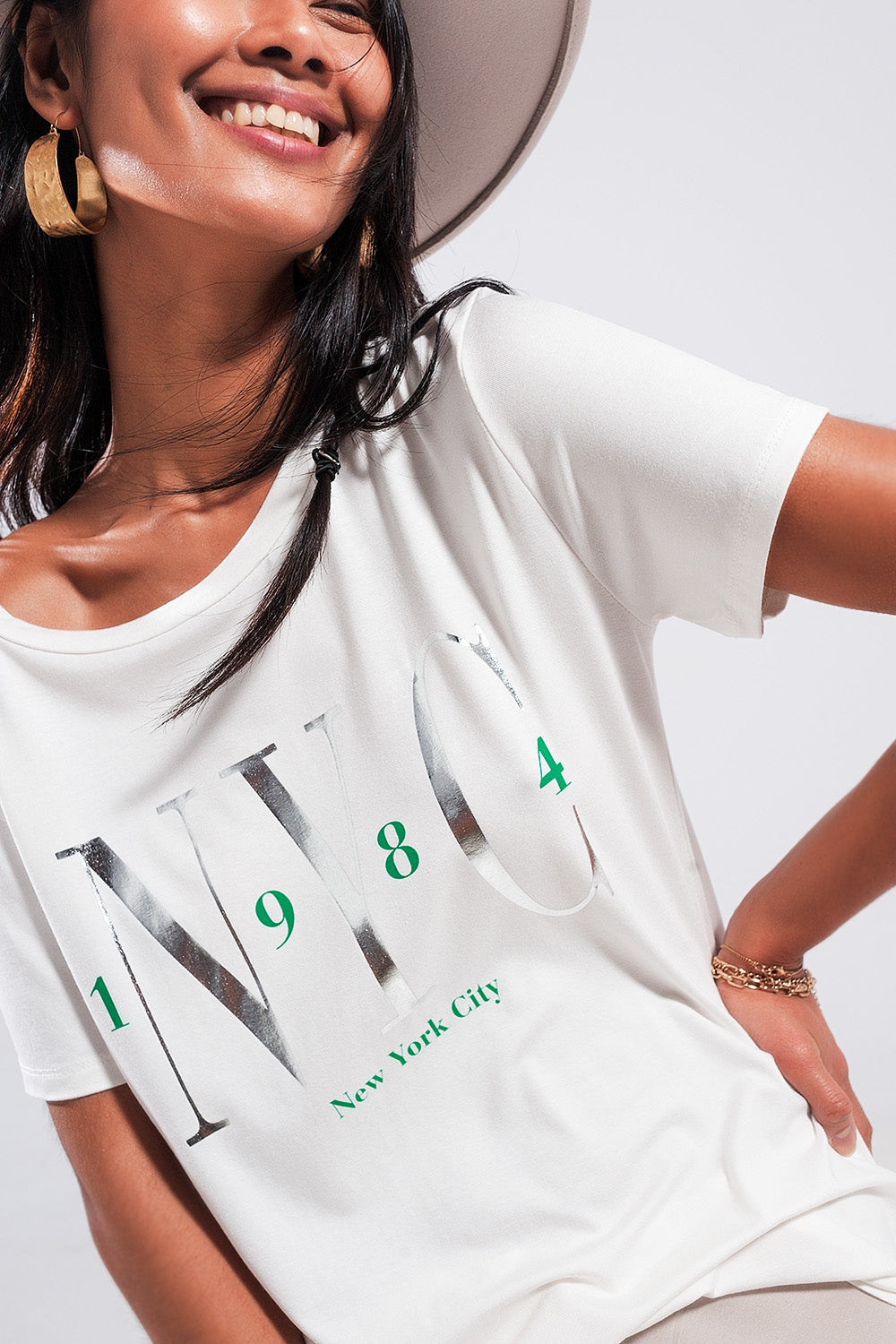 T shirt à slogan New York City Blanc