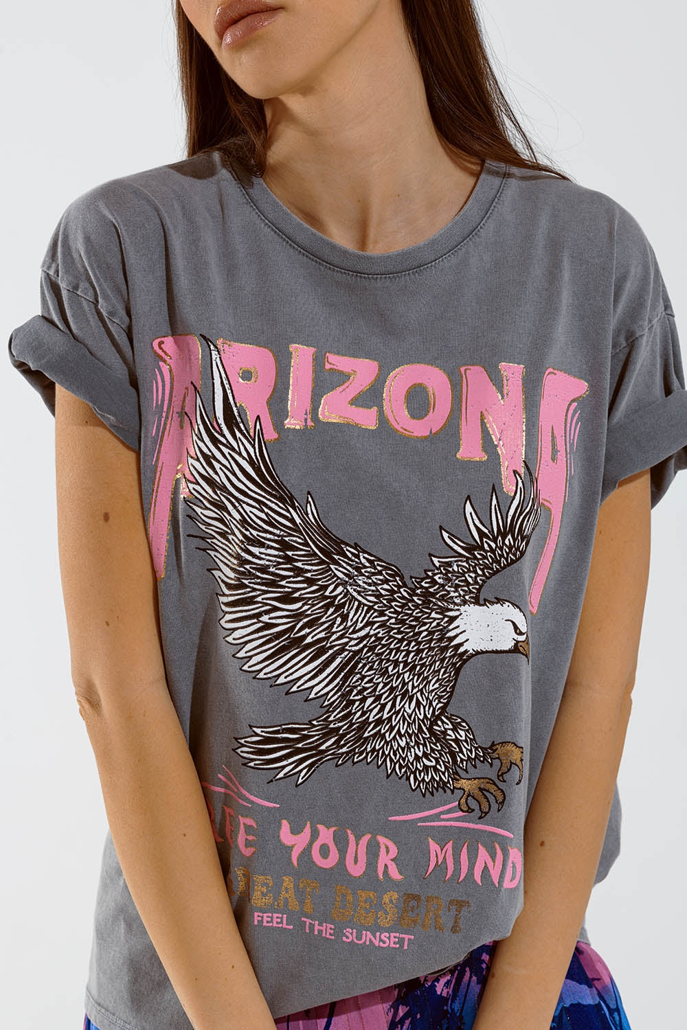 T-shirt Arizona avec impression numérique de l'aigle en gris