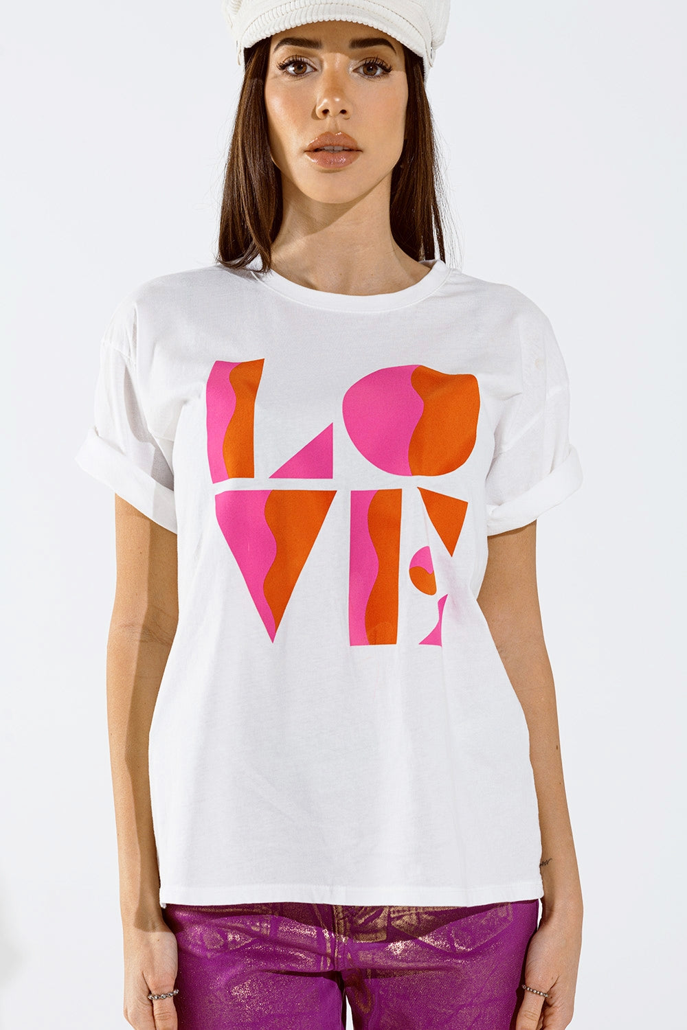 T-shirt avec imprimé numérique LOVE art déco en blanc