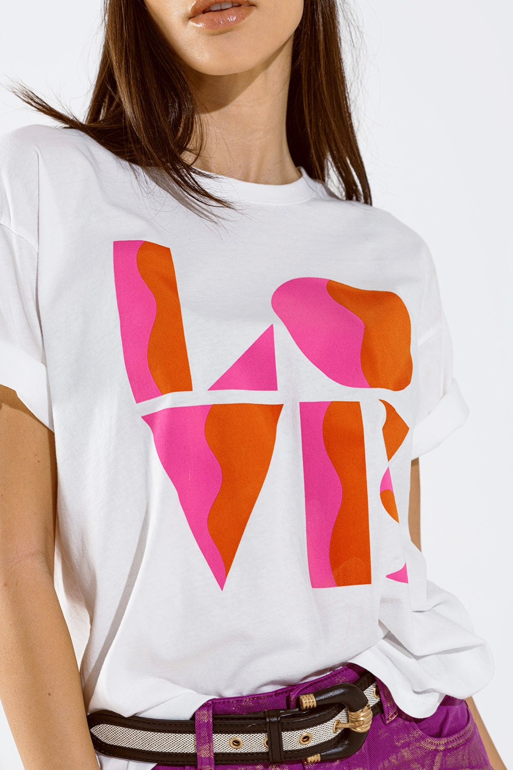 T-shirt avec imprimé numérique LOVE art déco en blanc