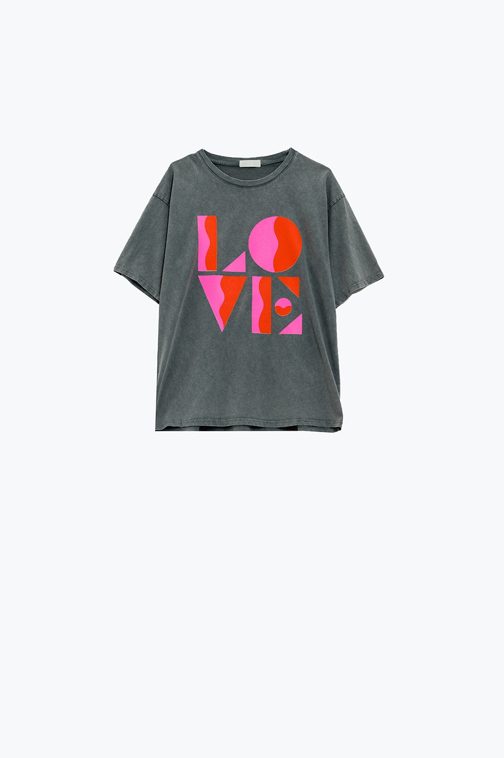 T-shirt avec imprimé numérique LOVE art déco en gris