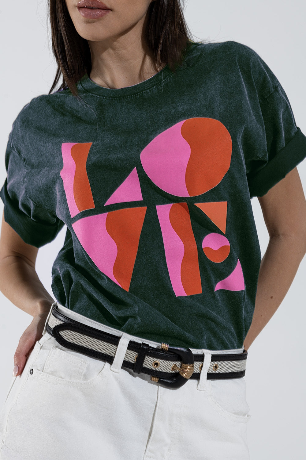 T-shirt avec imprimé numérique LOVE art déco en gris