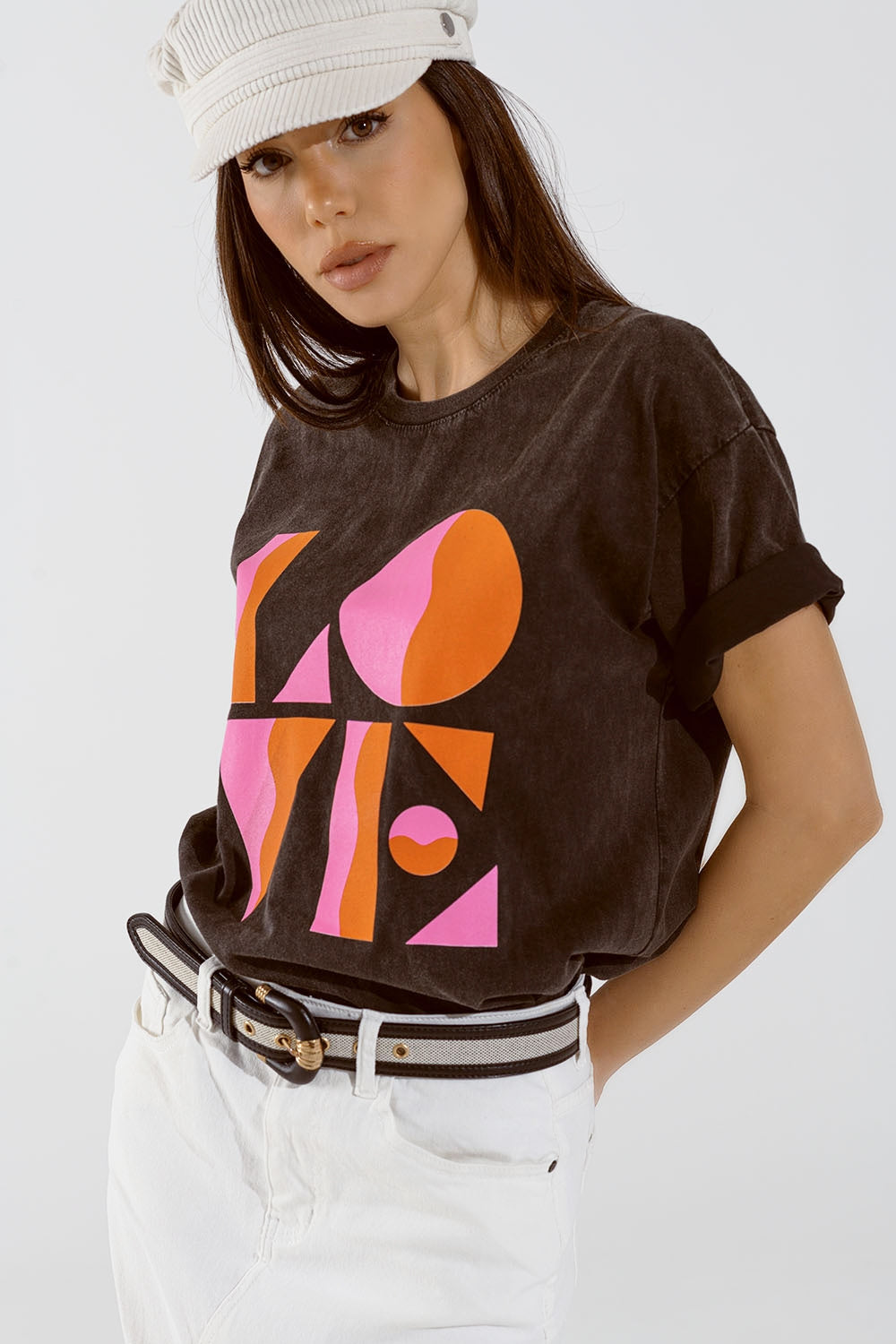 T-Shirt avec logo LOVE en noir délavé