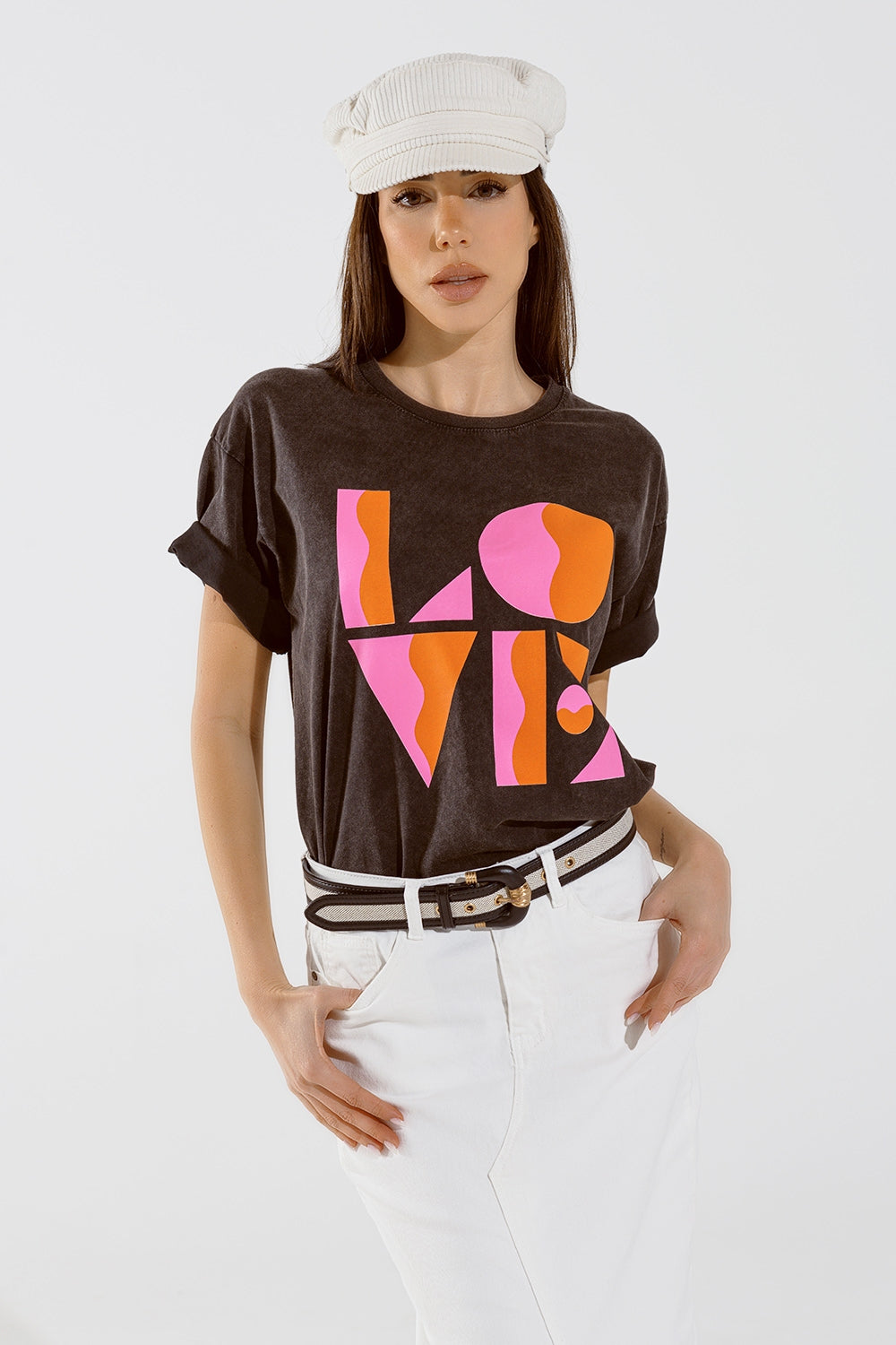 T-Shirt avec logo LOVE en noir délavé