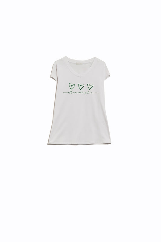 Q2 T-shirt blanc avec All We Need Is Love en vert