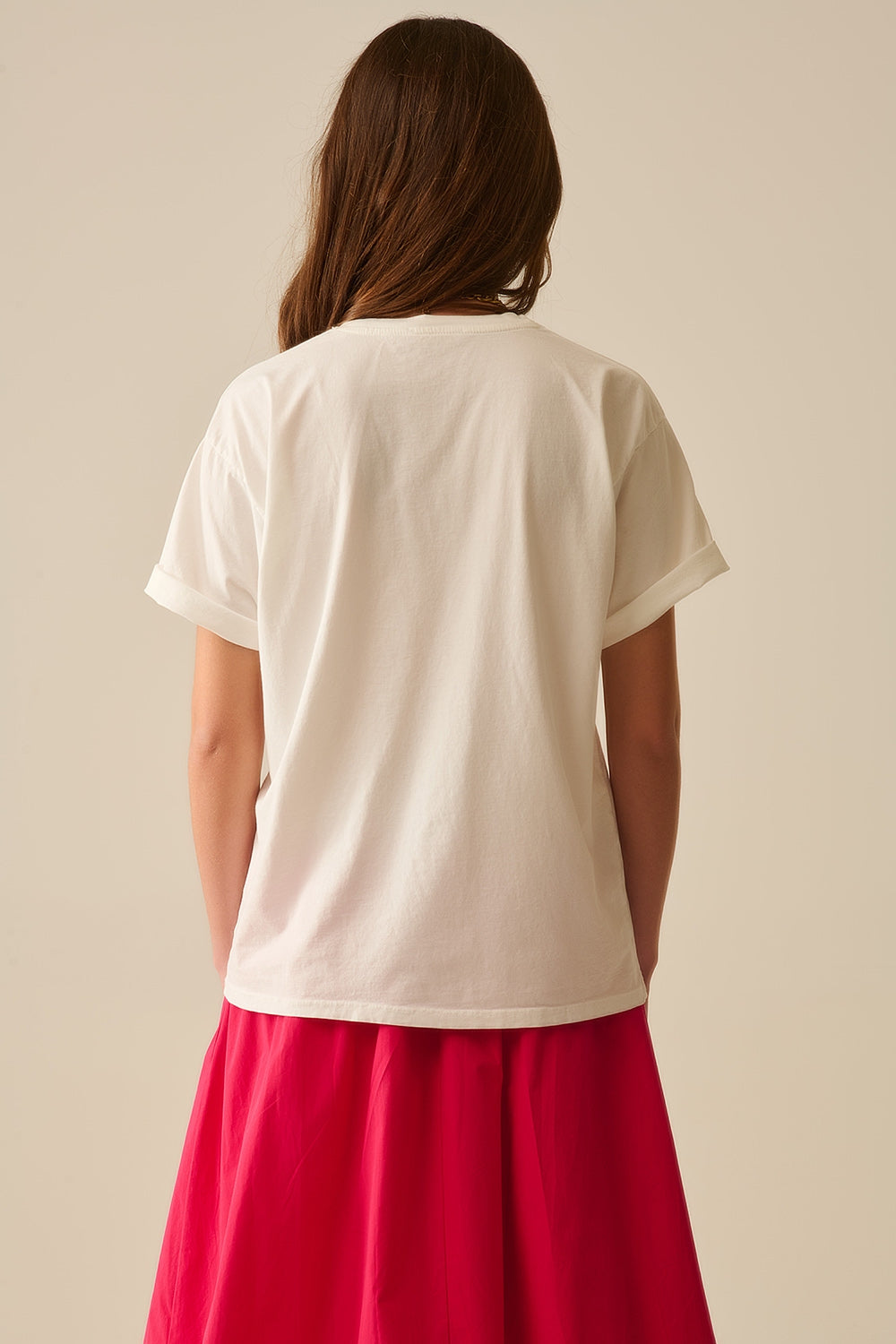 T-shirt blanc décontracté avec imprimé lèvres made in Italy