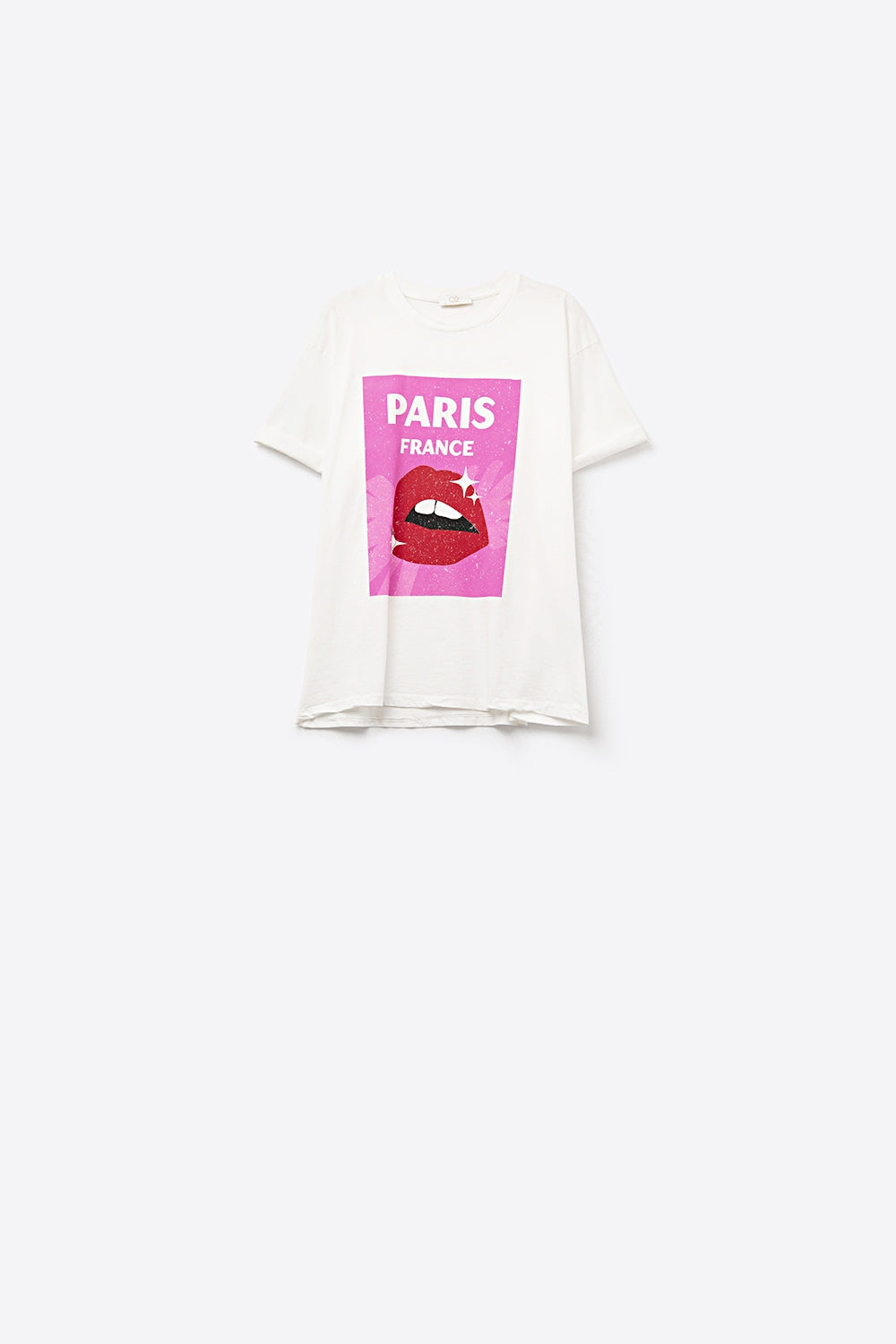 T-shirt blanc décontracté avec imprimé lèvres made in Italy