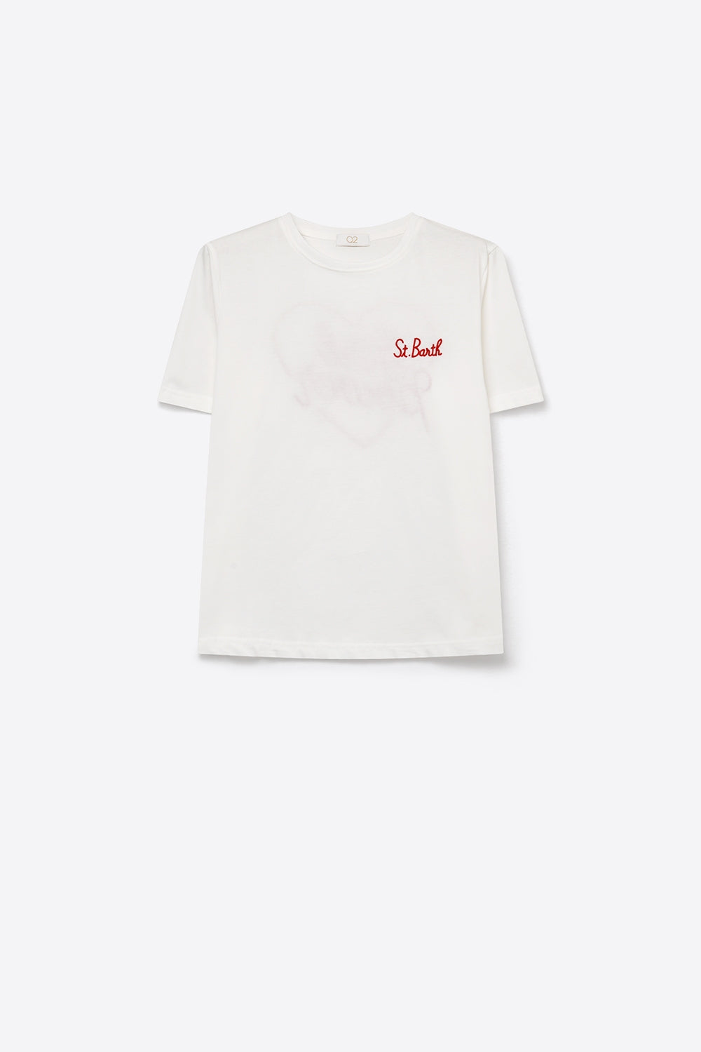 T-shirt blanc en coton brodé sur la poitrine coupe régulière col rond