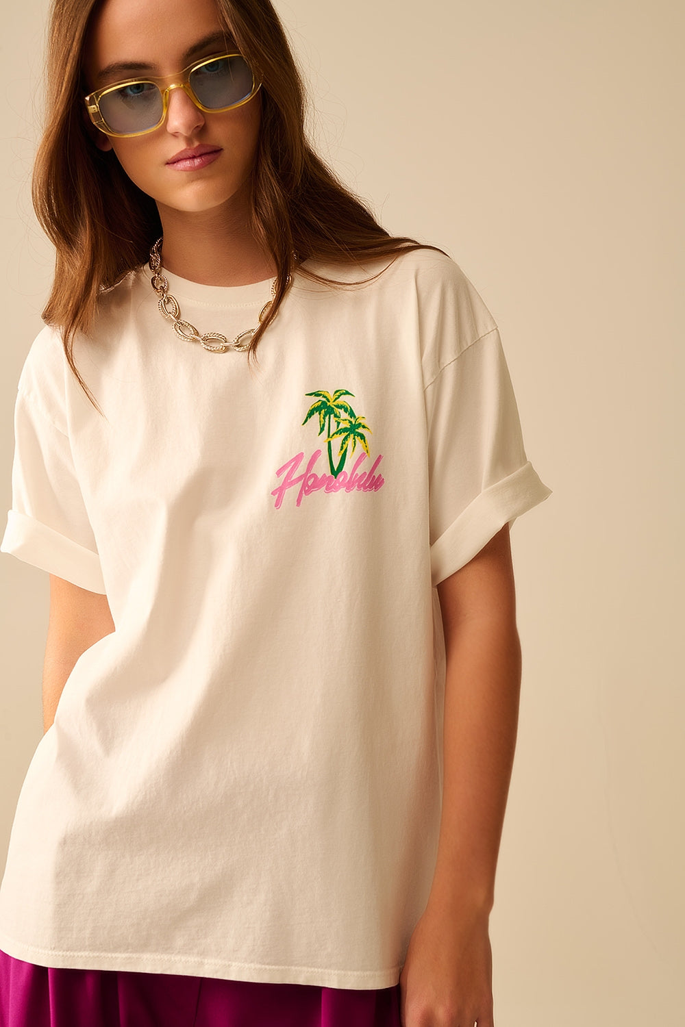 T-shirt blanc fabriqué en Italie avec graphisme Honolulu