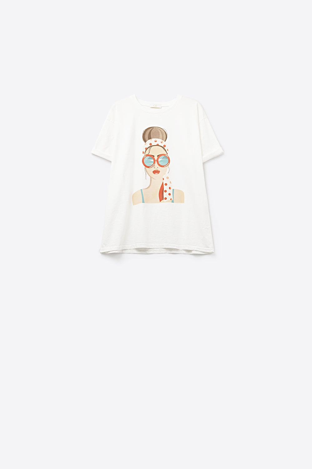 Q2 T-shirt blanc fabriqué en Italie avec un motif de fille vintage