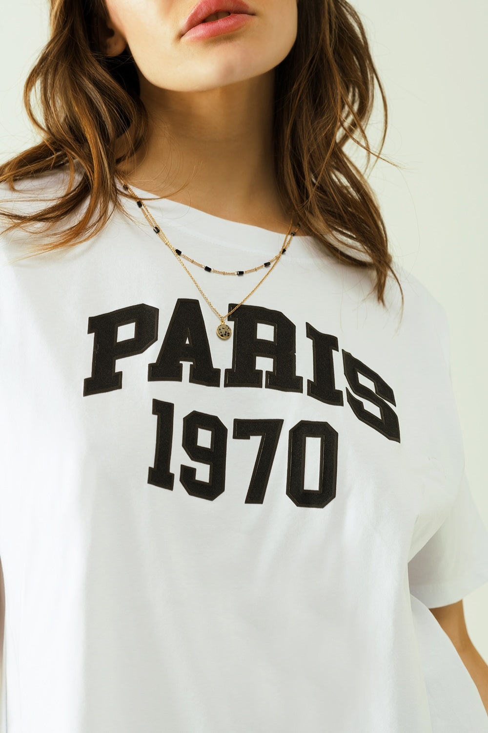 T-shirt blanc surdimensionné imprimé paris 1970 en noir