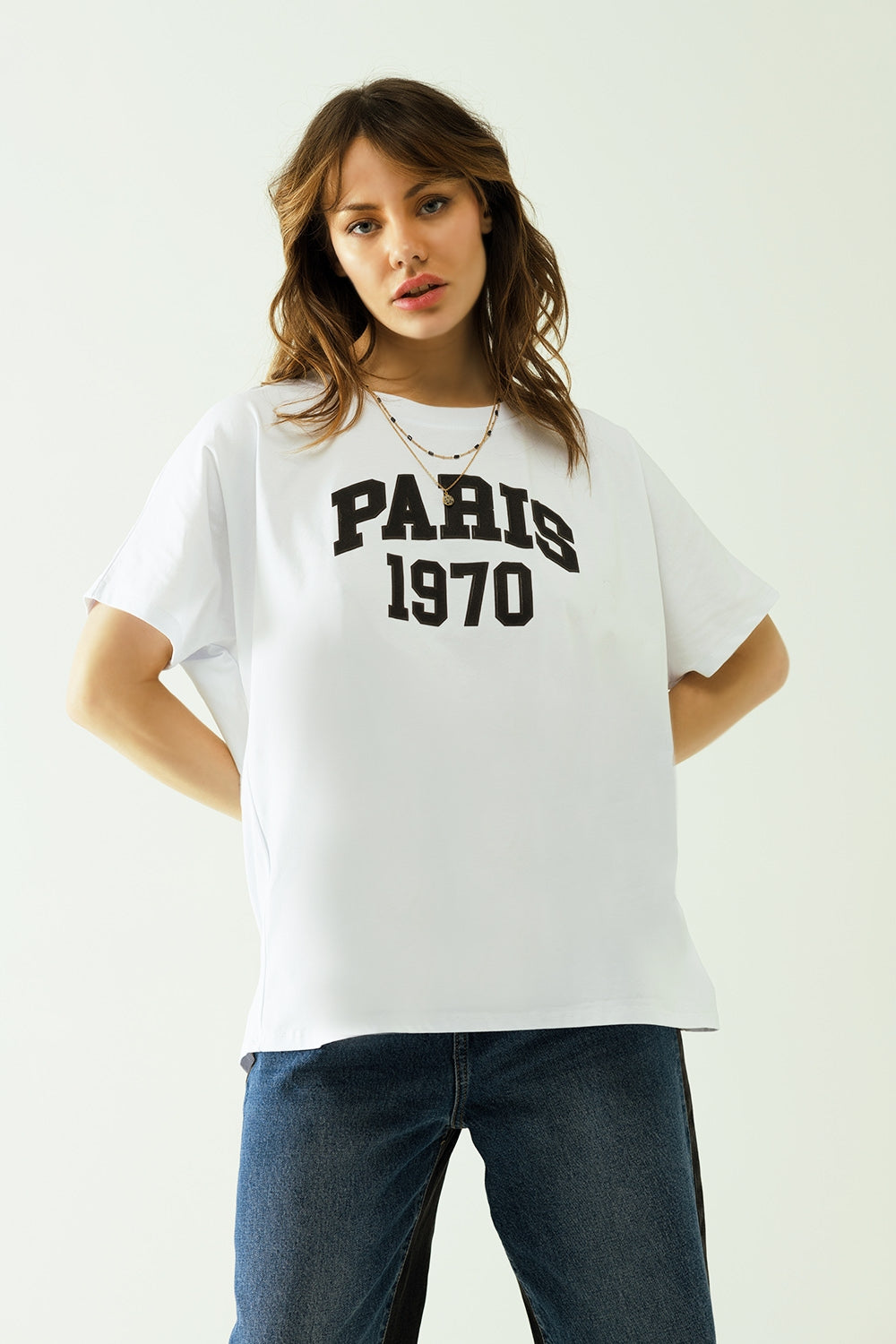 T-shirt blanc surdimensionné imprimé paris 1970 en noir