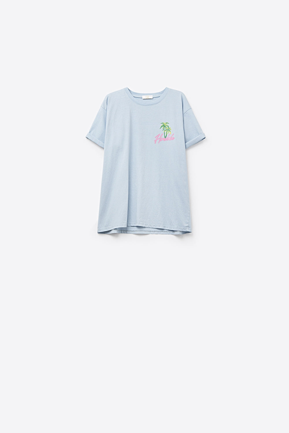 T-shirt bleu fabriqué en Italie avec graphisme Honolulu