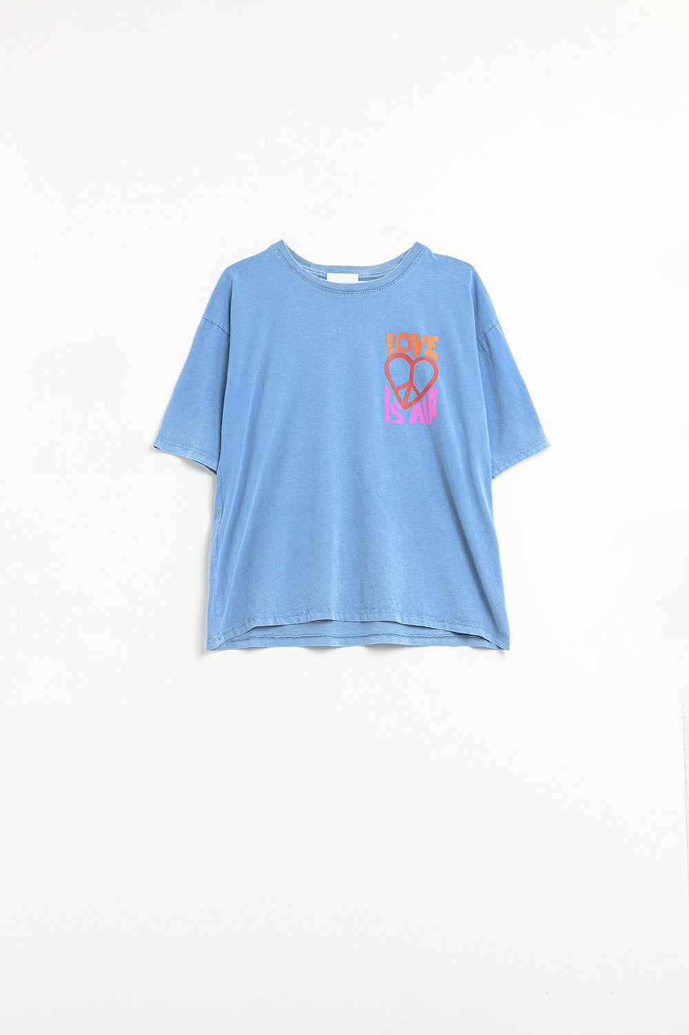 T-Shirt bleu fabriqué en Italie avec le logo Love is Air et Heart with Peace