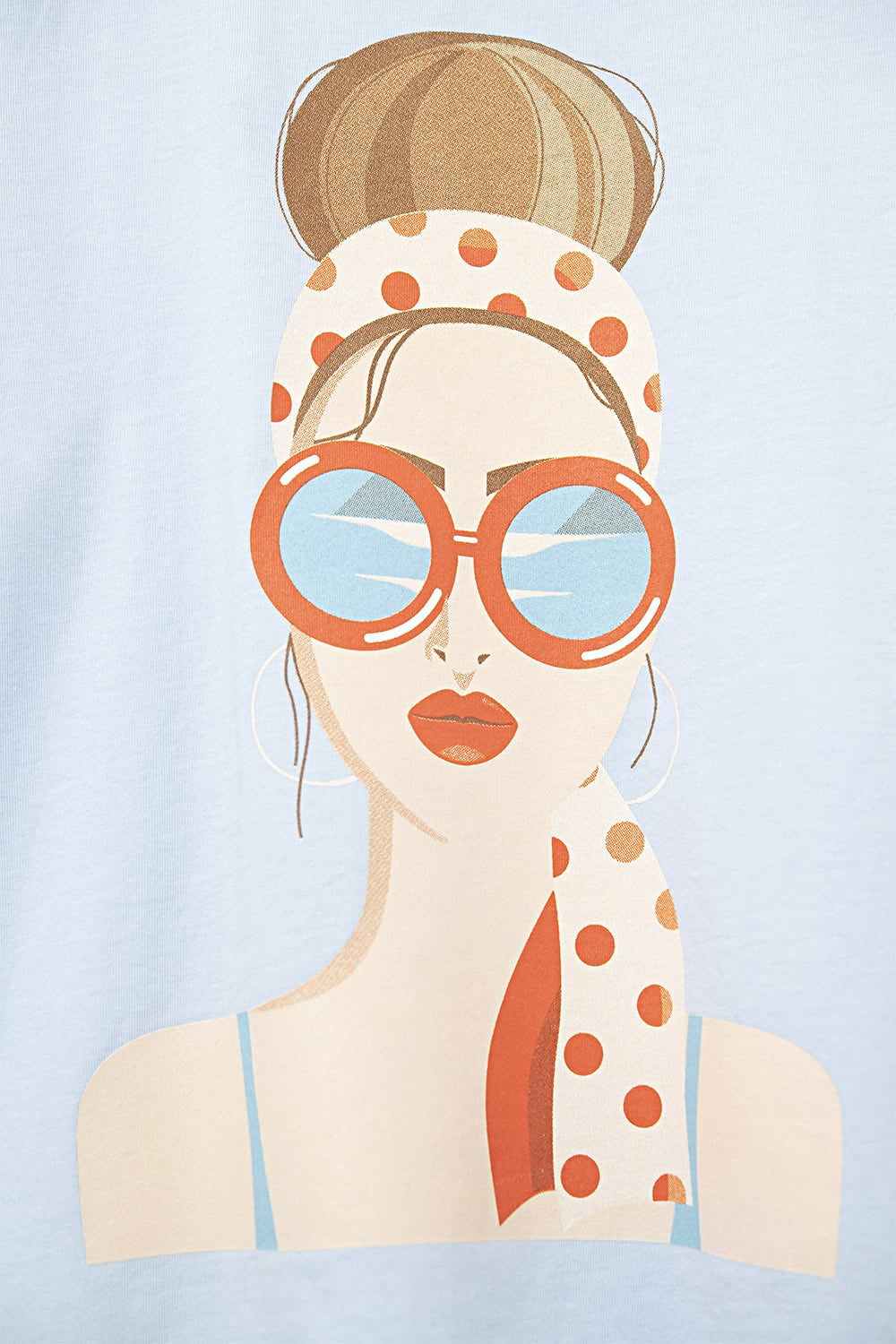 T-shirt bleu fabriqué en Italie avec un motif de fille vintage