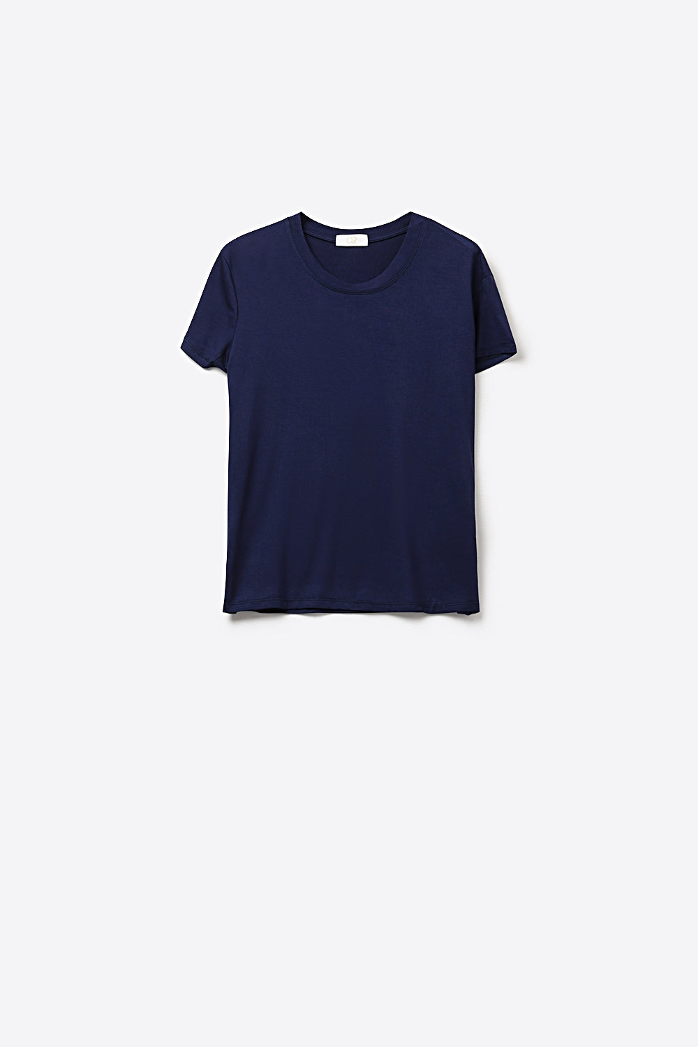 T-shirt bleu marine à col rond et manches courtes en tissu viscose