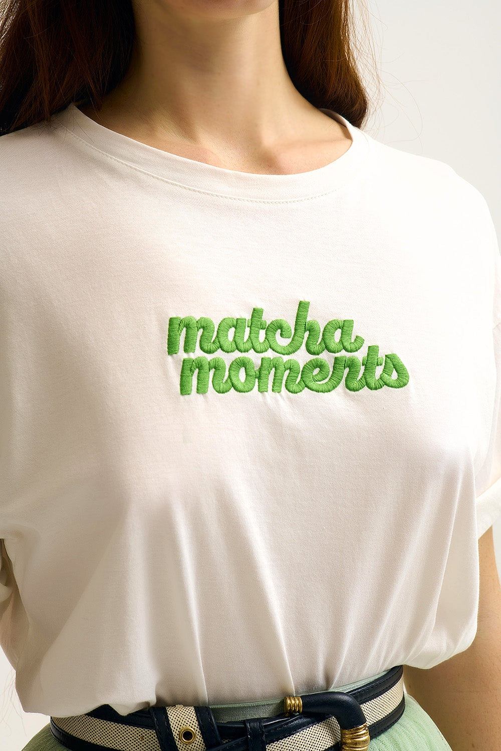 T-shirt brodé White Matcha Moments en vert