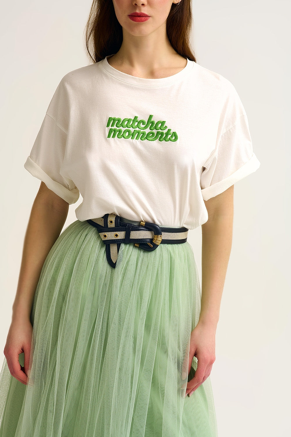 T-shirt brodé White Matcha Moments en vert