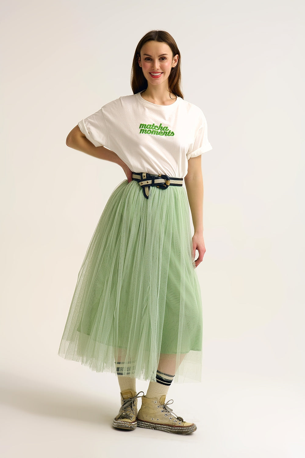 T-shirt brodé White Matcha Moments en vert