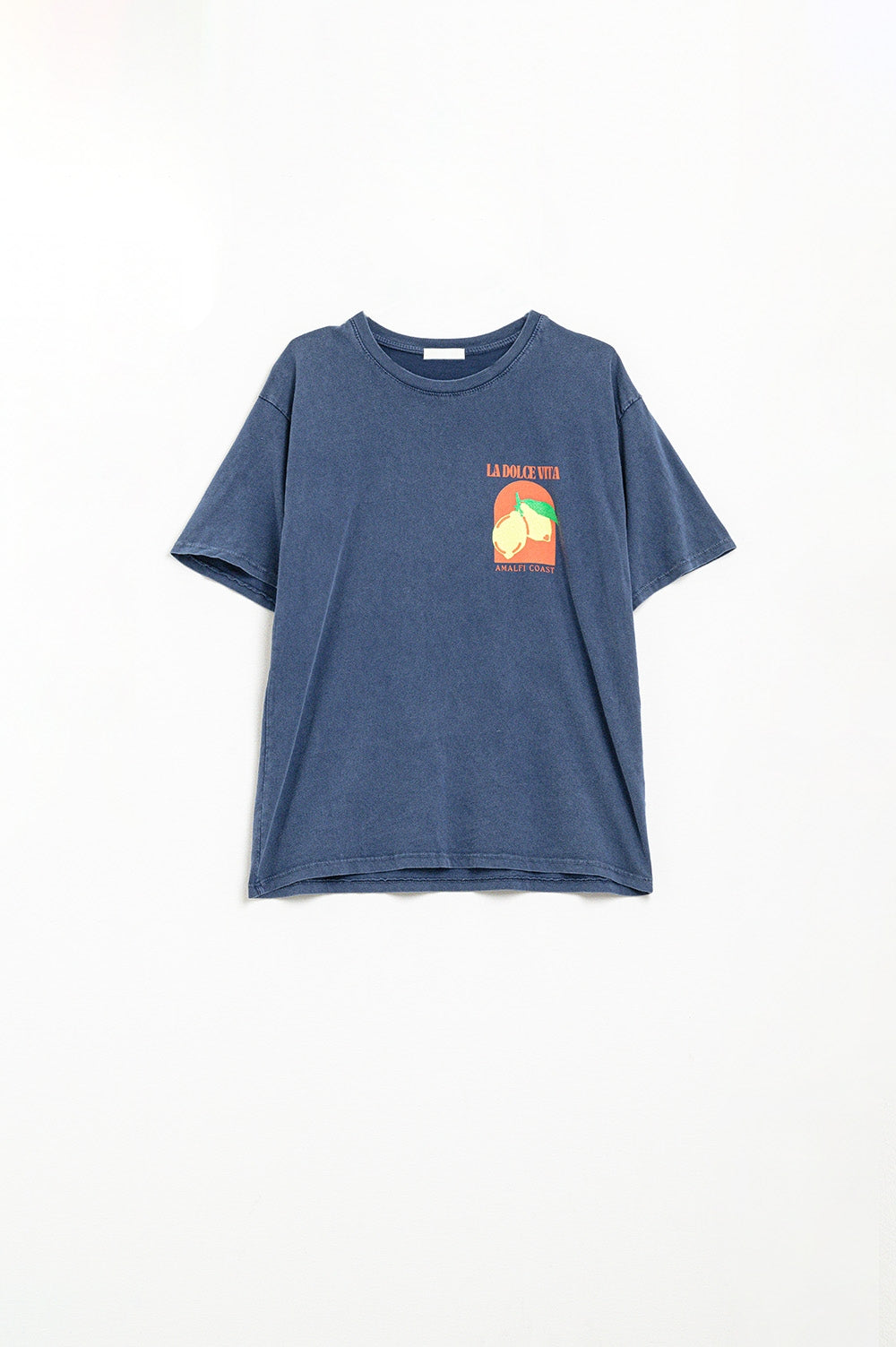 T-shirt coupe décontractée avec imprimé La Dolce Vita en bleu marine