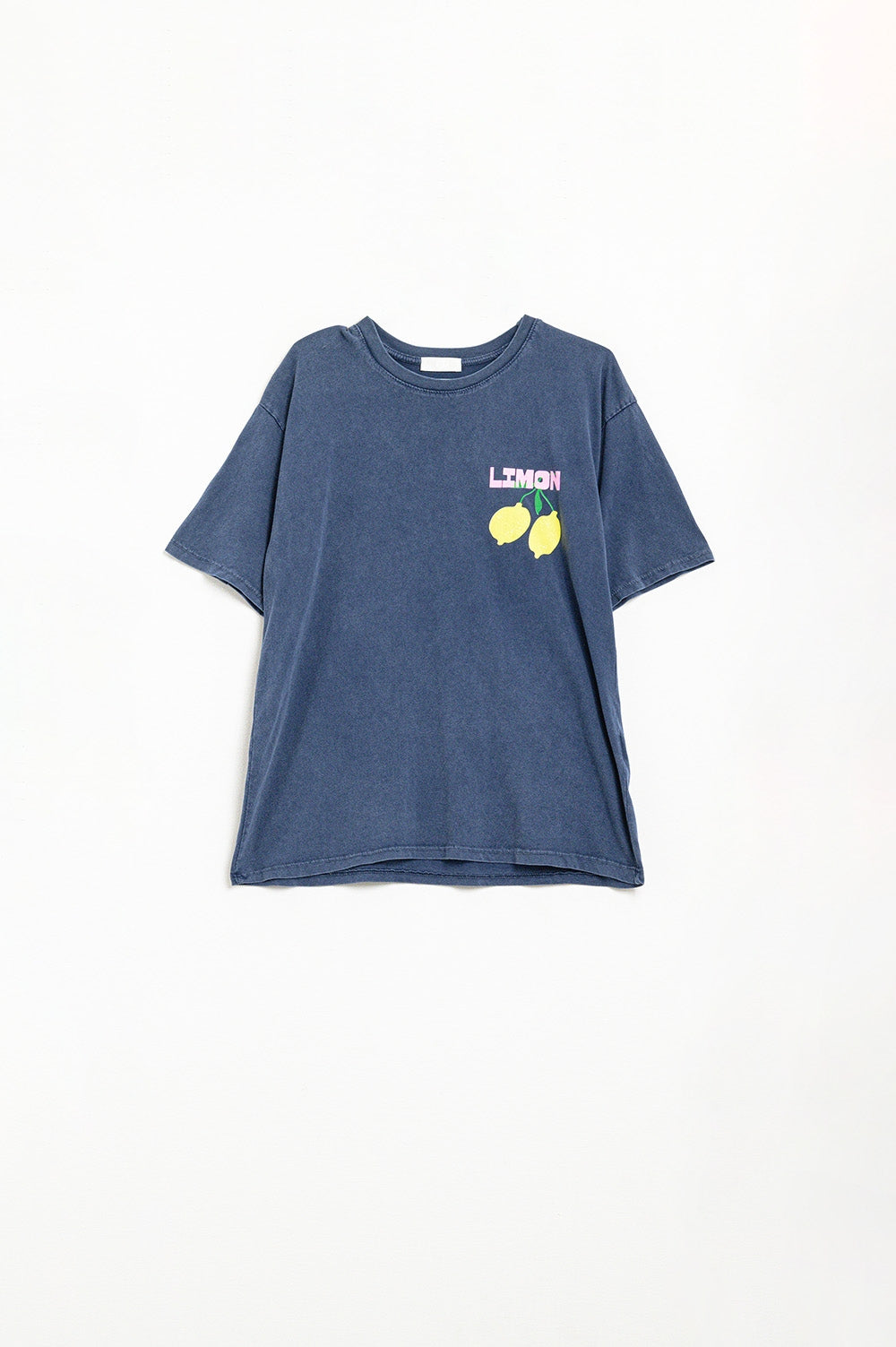 Q2 t-shirt décontracté marine avec imprimé citron