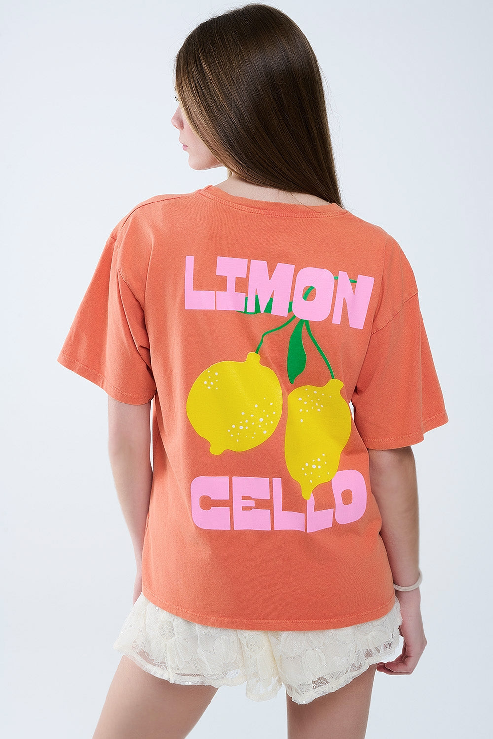 t-shirt décontracté orange avec imprimé citron