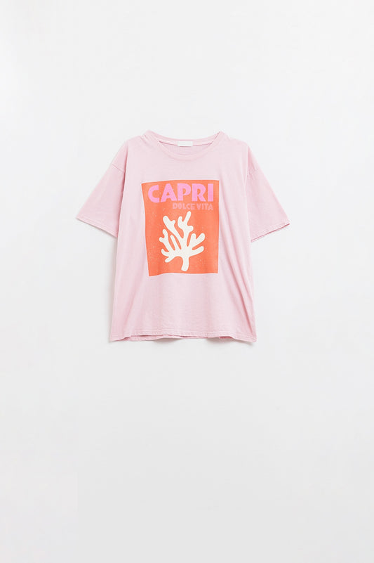 Q2 T-shirt Dolce Vita Capri rose avec imprimé graphique orange