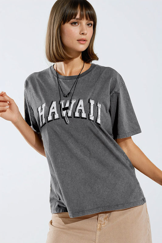 Q2 T-shirt effet délavé Hawaii en gris