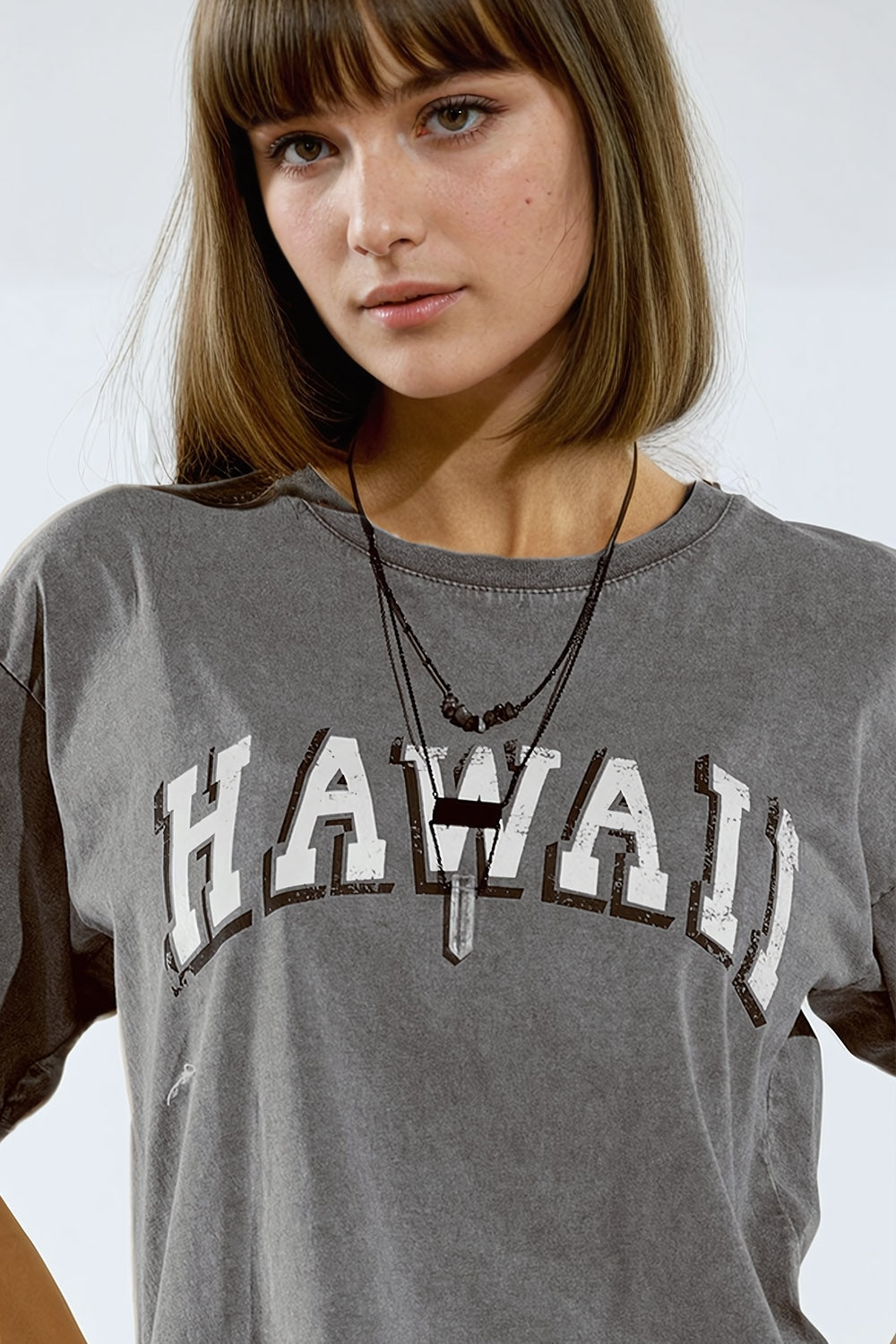 T-shirt effet délavé Hawaii en gris