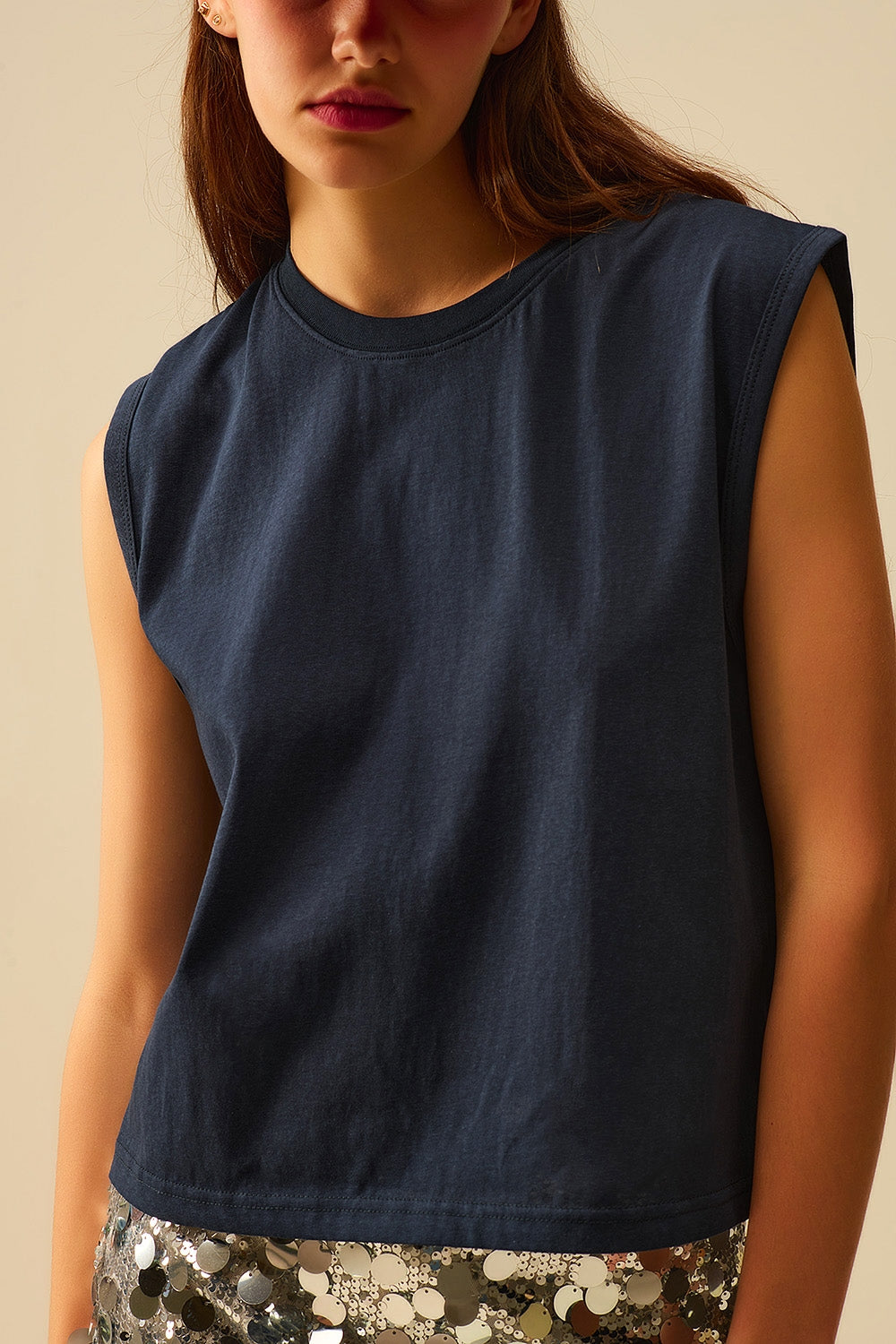 T-shirt en coton sans manches Navy